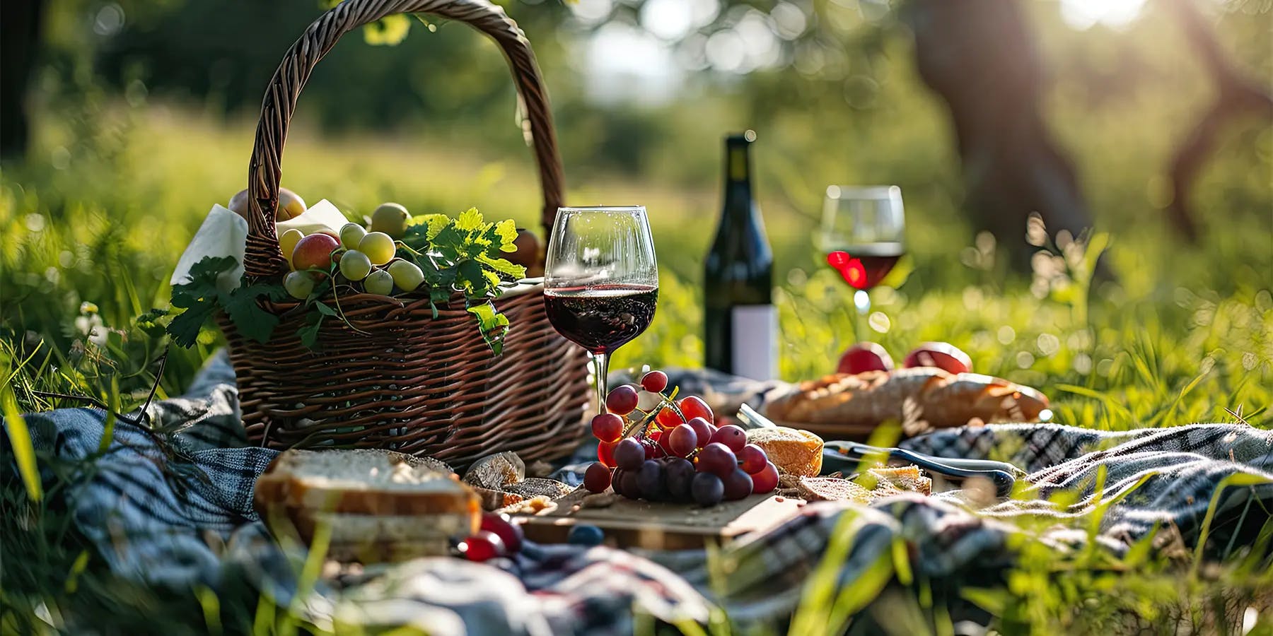 Pique nique printemps et vin rouge